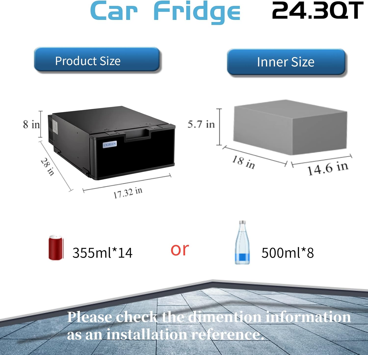 12V Car Refrigerator 24 Quart (23L) Drawer Freezer -50°F ~ +50°F |BLACK