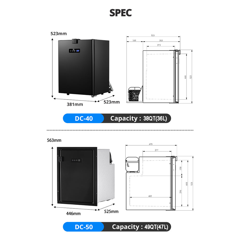 49QT (47L) Upright Built-in Refrigerator 12V Stainless steel with frame