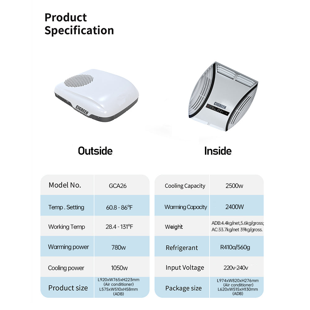 11000 BTU RV AC Non-Ducted | 220-240V | Cooling Or Heating | All-in-One Unit | IP55