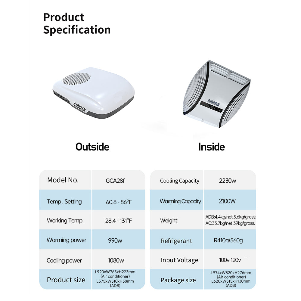 12000 BTU RV AC Non-Ducted | 110-120V | Cooling Or Heating | IP55